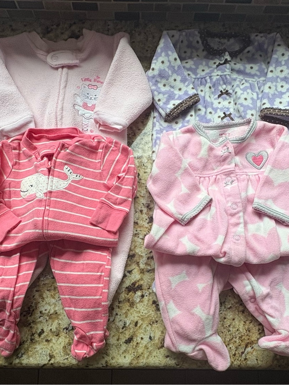 Lot of 6 Pink & Lavender Baby Footed Sleepers
